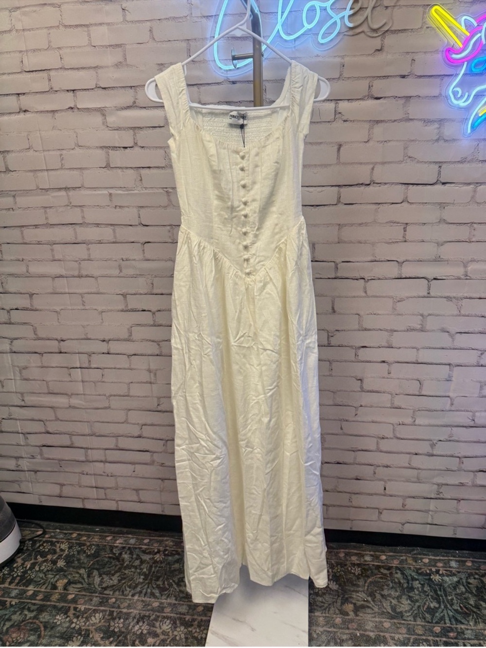 Princess Polly Cream Sleeveless Button-Front Maxi Dress
